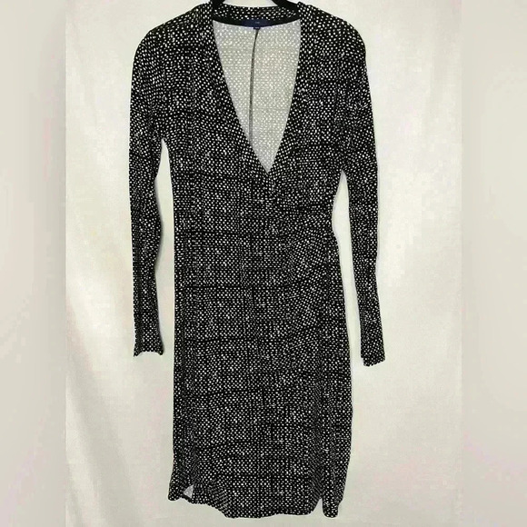 Gap V Neck Faux Wrap Dress Plaid Stretch Spandex Polka Dot‎ Size S - Picture 1 of 8